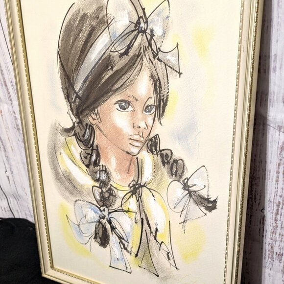 Vtg 60s Elena Castellanos Original Watercolor Portrait Signed and Dated 13.5x20" - Picture 2 of 6